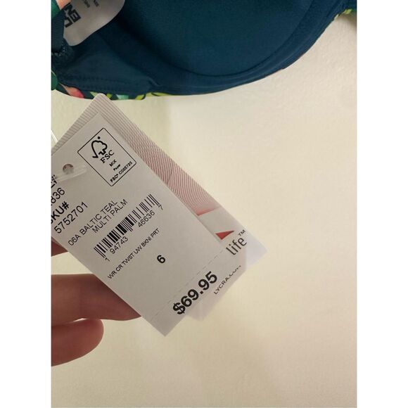 Lands End Baltic Teal Multi Palm Green and Pink Bikini Top Size 6 New - Picture 4 of 5